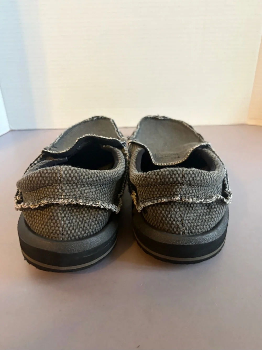 Sanuk Men’s Charcoal Canvas Slip-On Boat Shoes